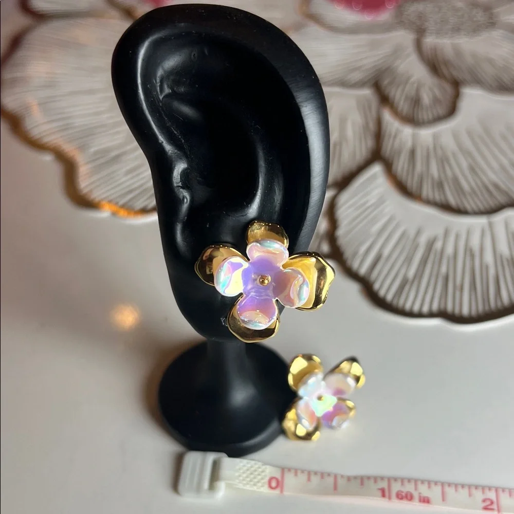 Elegant Gold and Iridescent Flower Earrings